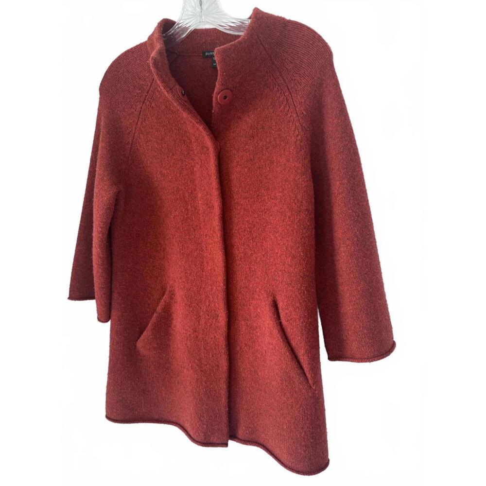 Eileen Fisher Wool Nubby Button Sweater Jacket, XS, Burnt Orange/Red, Mid Length